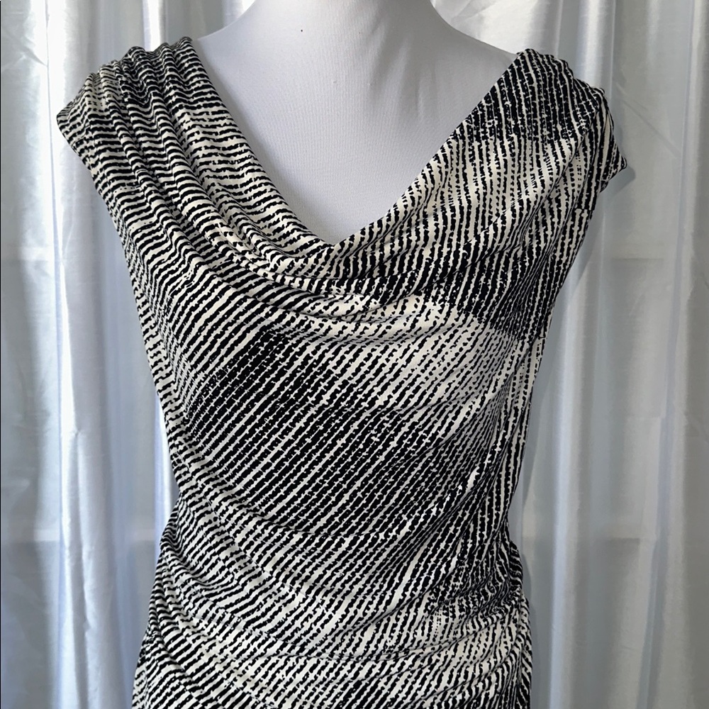 White House Black Market Cowl Neck Midi Dress Sz L/ Black, White - Picture 2 of 8